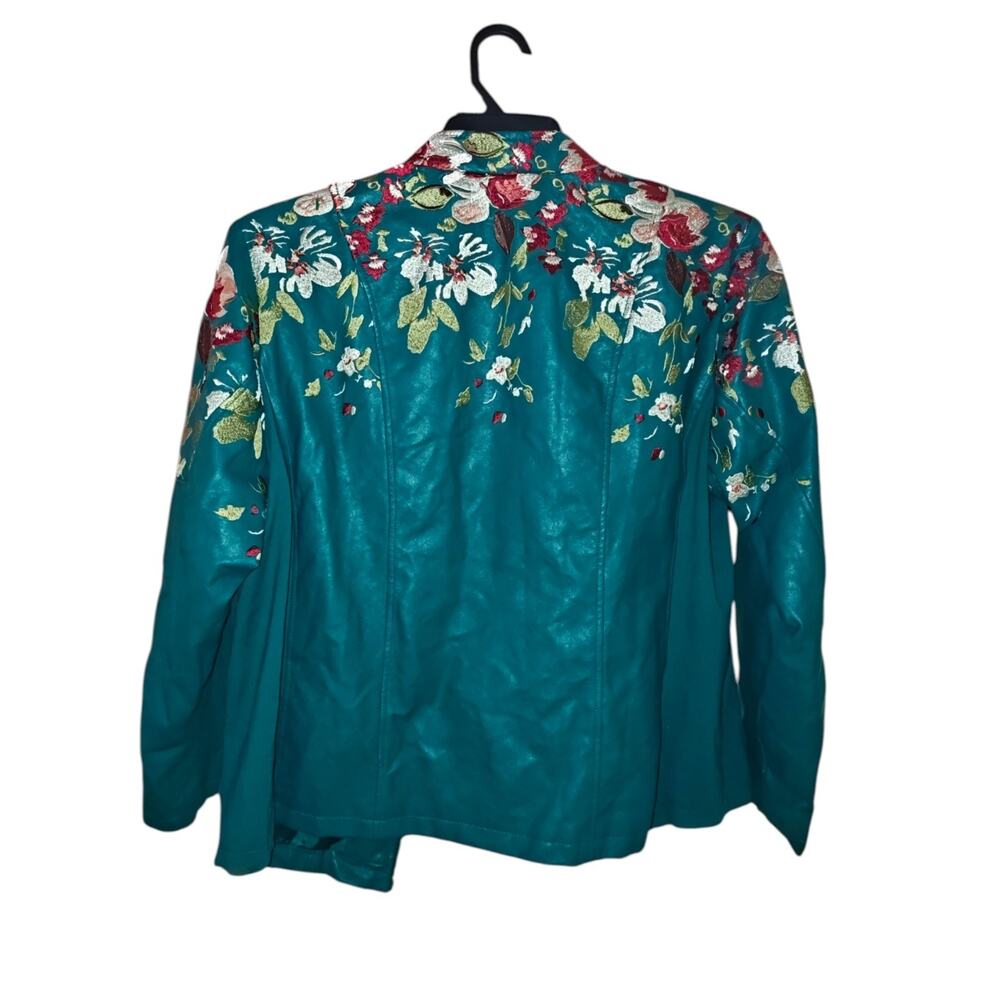 Colleen Lopez Women's Teal Faux Embroidered Leather Jacket 1X - Picture 4 of 4